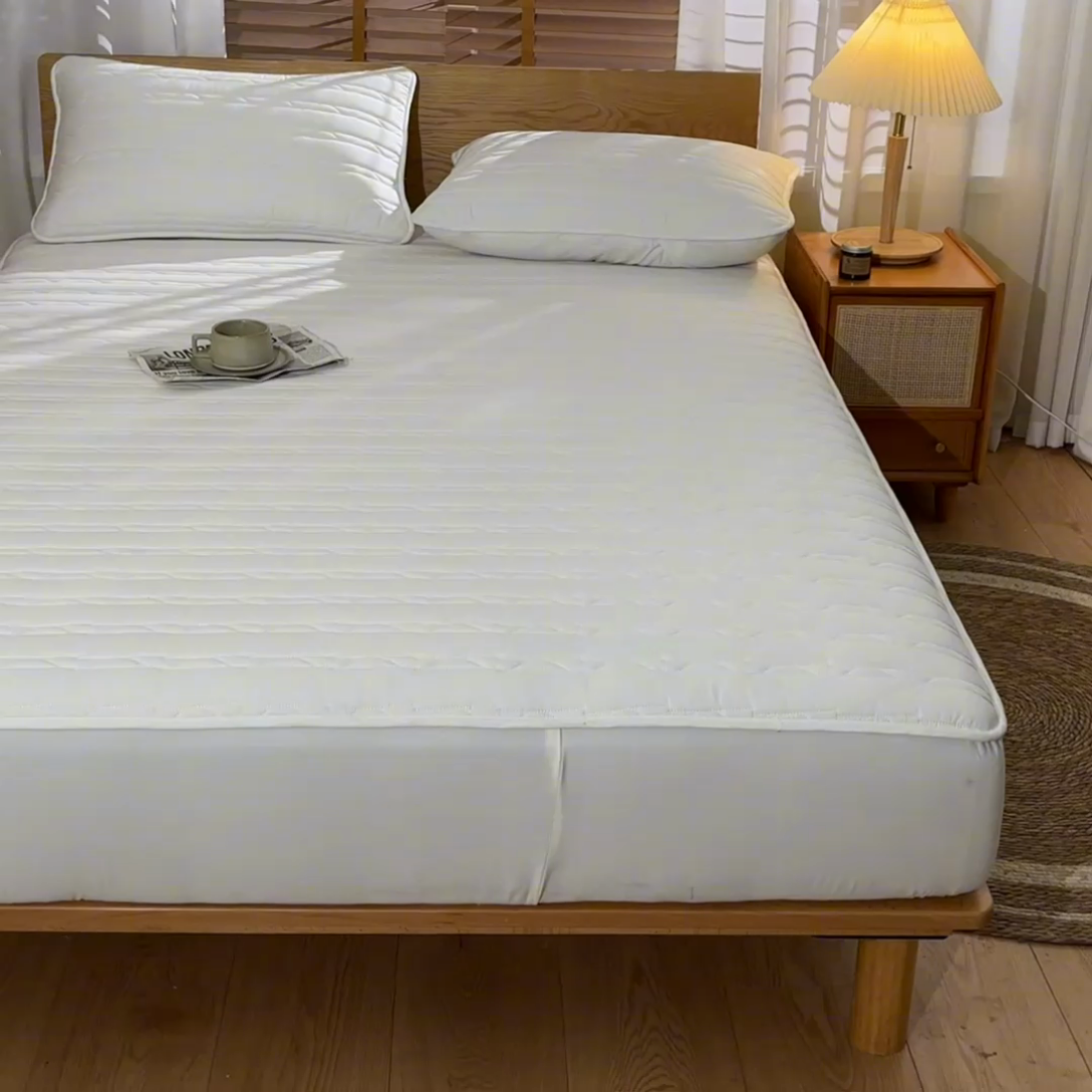 91家纺网 家纺一手货源 找家纺 雪云美2025新款全棉夹棉床笠斜纹A类纯棉床罩可定制尺寸 条纹 -白色