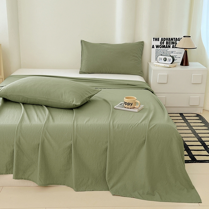 91家纺网 家纺一手货源 找家纺 卡迪熊家纺2025新款木m双层纱床单 抹茶绿