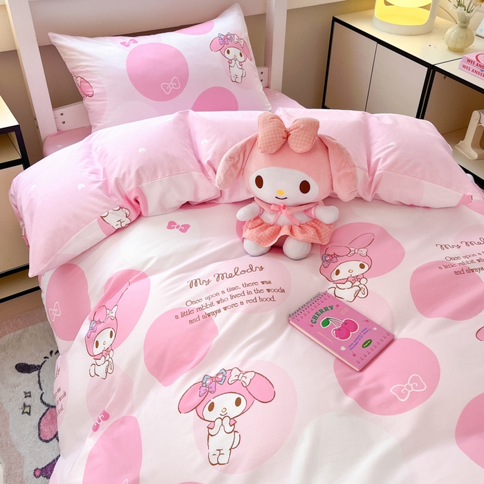 91家纺网 家纺一手货源 找家纺 暮思家居 2025新款三丽鸥授权全棉少女印花系列学生宿舍三件套四件套 圈圈美乐蒂