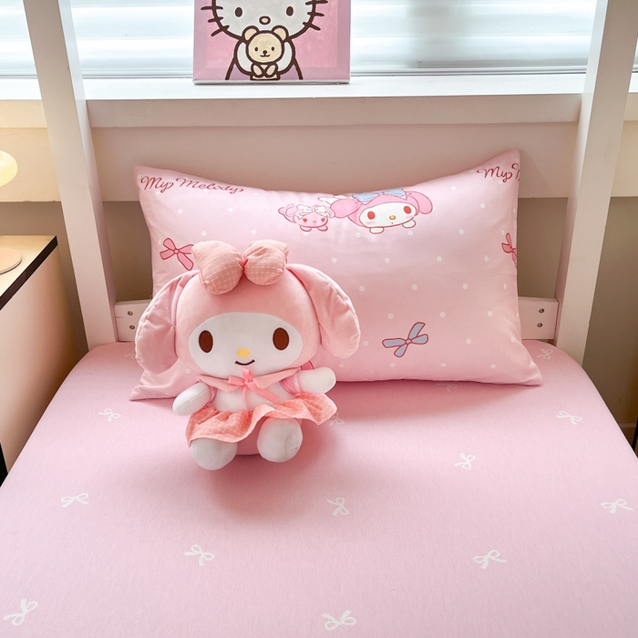 91家纺网 家纺一手货源 找家纺 暮思家居 2025新款三丽鸥授权全棉少女印花系列学生宿舍三件套四件套 蝴蝶结美乐蒂