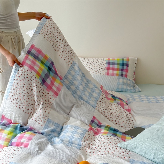 91家纺网 家纺一手货源 找家纺 山舍家居 2025新款母婴级全棉双层皱皱纱四件套 柏林花事