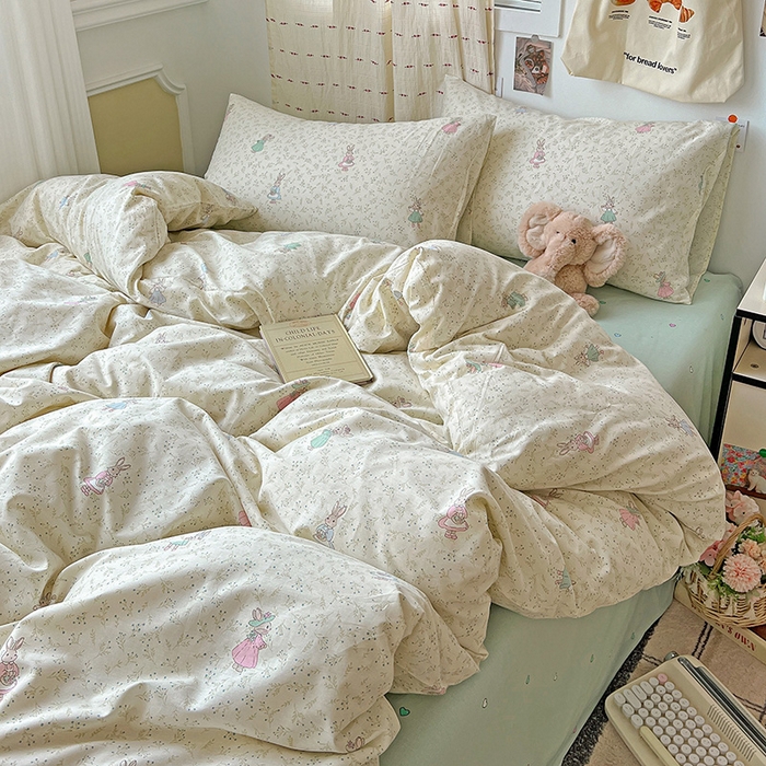 91家纺网 家纺一手货源 找家纺 耀悦家纺 2025新款13070全棉印花四件套 稻香小兔