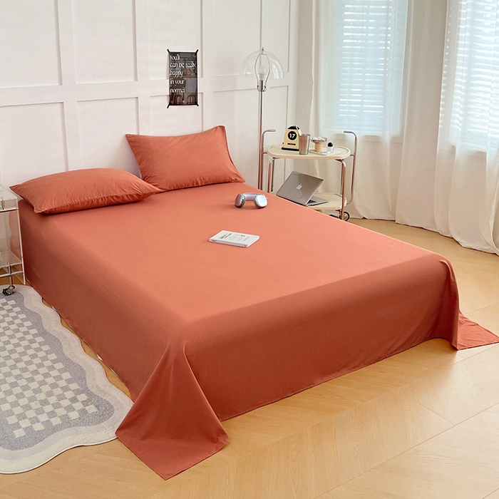 91家纺网 家纺一手货源 找家纺 卡迪熊家纺2025新款水洗m床单 落日橙