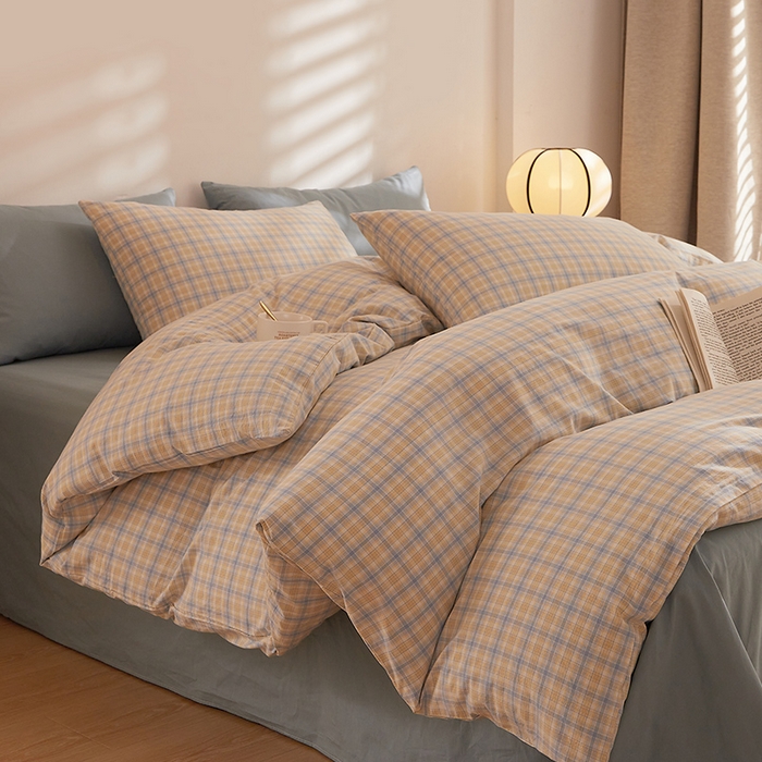 91家纺网 家纺一手货源 找家纺 DoDo 兜兜 2025新款全棉纯棉水洗棉四件套【可定做尺寸】 麦田-灰蓝