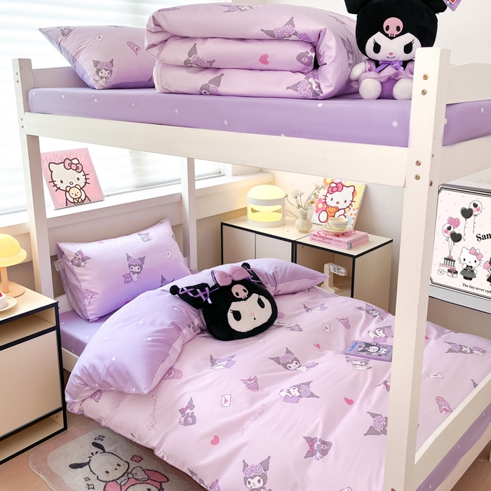 91家纺网 家纺一手货源 找家纺 暮思家居 2025新款三丽鸥授权全棉少女印花系列学生宿舍三件套四件套 库洛米宝贝