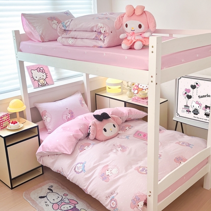 暮思家居 2025新款三丽鸥授权全棉少女印花系列学生宿舍三件套四件套 小兔美乐蒂