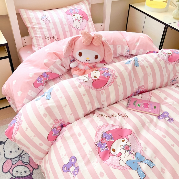 91家纺网 家纺一手货源 找家纺 暮思家居 2025新款三丽鸥授权全棉少女印花系列学生宿舍三件套四件套 甜心美乐蒂