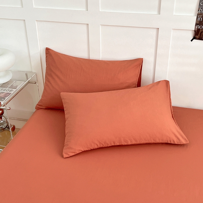 91家纺网 家纺一手货源 找家纺 卡迪熊家纺2025新款水洗m床单 落日橙