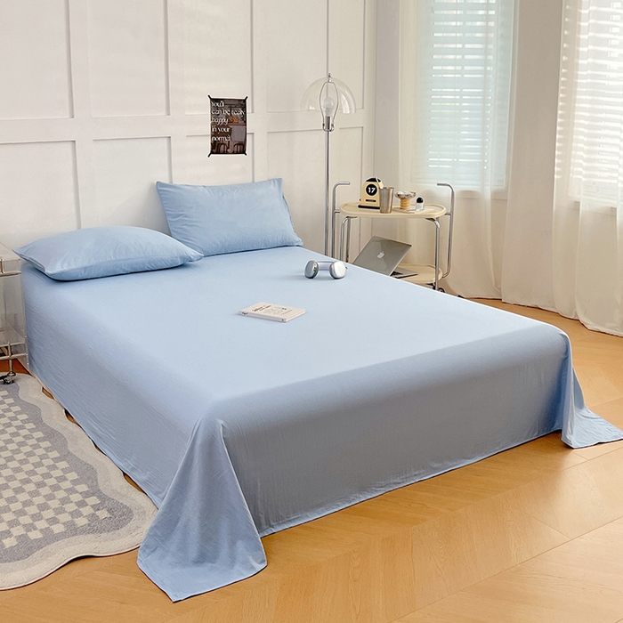 91家纺网 家纺一手货源 找家纺 卡迪熊家纺2025新款水洗m床单 天空蓝