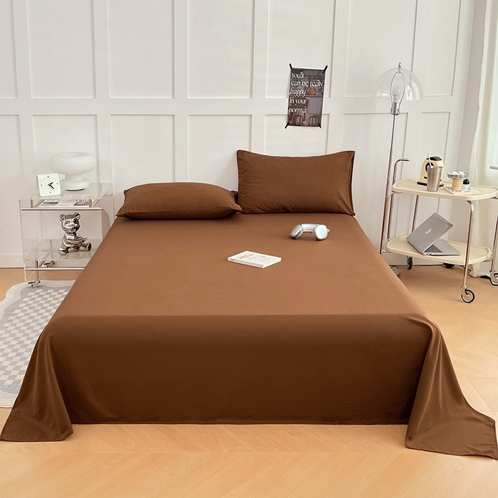 91家纺网 家纺一手货源 找家纺 卡迪熊家纺2025新款水洗m床单 咖啡