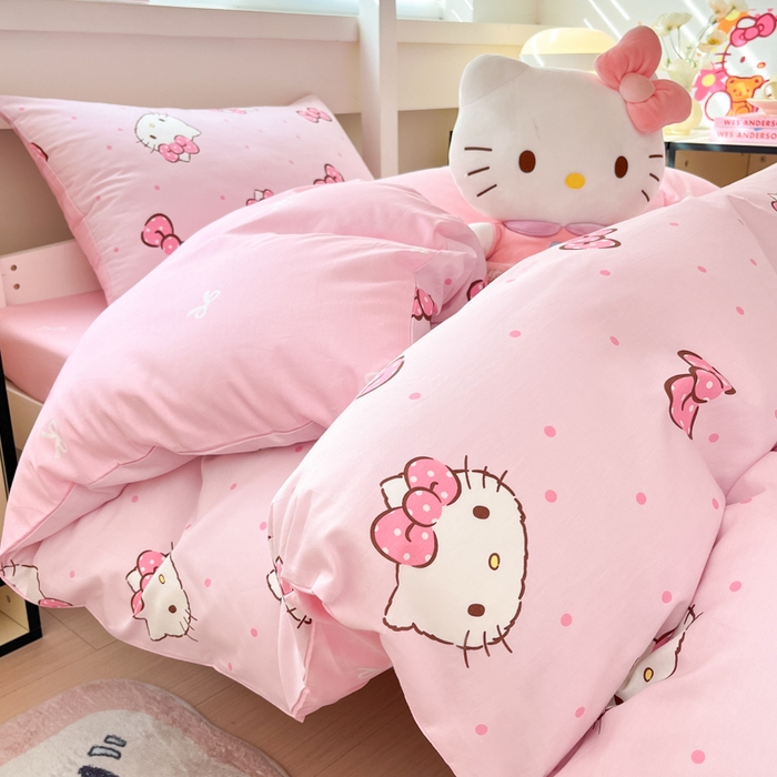 91家纺网 家纺一手货源 找家纺 暮思家居 2025新款三丽鸥授权全棉少女印花系列学生宿舍三件套四件套 可爱凯蒂