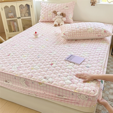 九亭家纺 2025新款A类全棉夹棉防水床笠 防水款-亲亲小兔