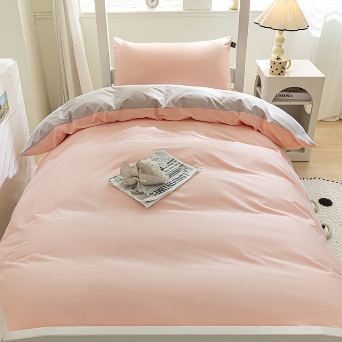 91家纺网 家纺一手货源 找家纺 涵宸家纺 2025新款全棉拼色纯色宿舍套件-米兰 米兰（烟粉-梧桐灰）