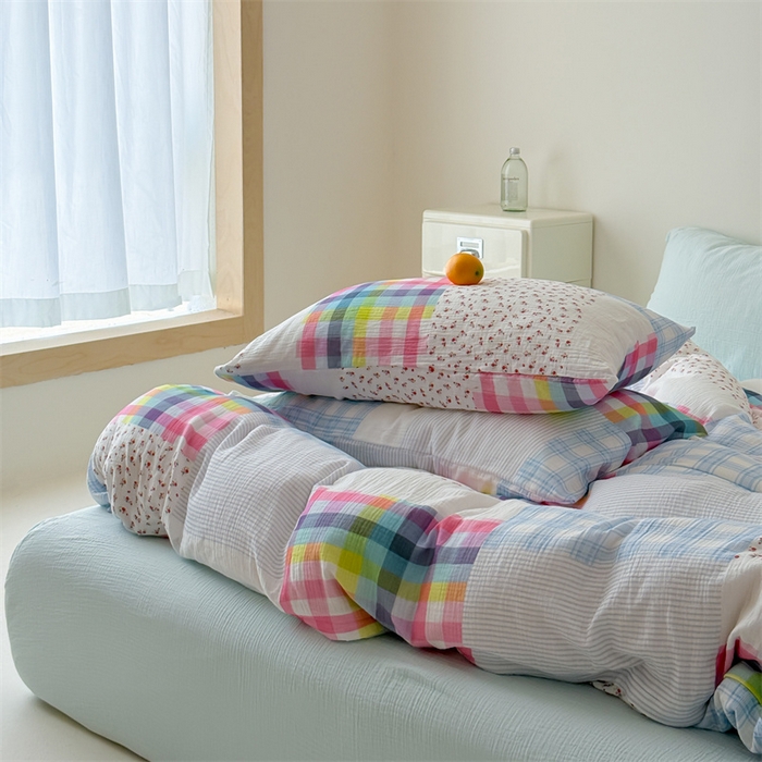 91家纺网 家纺一手货源 找家纺 （总）山舍家居 2025新款母婴级全棉双层皱皱纱四件套