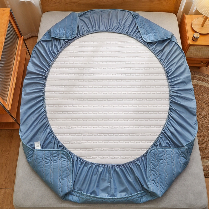 91家纺网 家纺一手货源 找家纺 雪云美2025新款全棉夹棉床笠斜纹A类纯棉床罩可定制尺寸 条纹 -蓝色