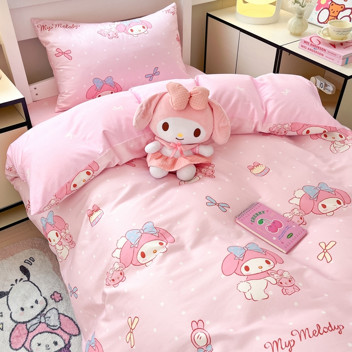 91家纺网 家纺一手货源 找家纺 暮思家居 2025新款三丽鸥授权全棉少女印花系列学生宿舍三件套四件套 蝴蝶结美乐蒂