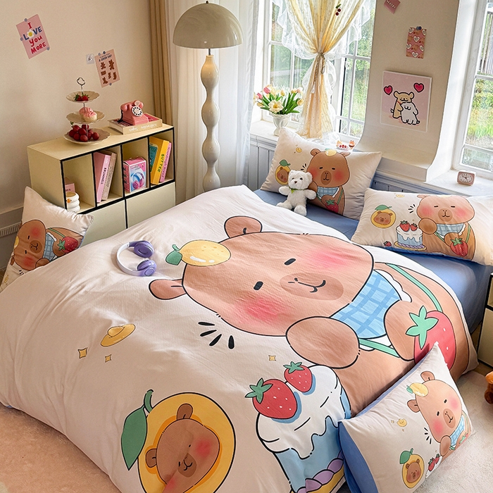 91家纺网 家纺一手货源 找家纺 馨语家居 2025新款全棉双层纱四件套 幸运巴拉