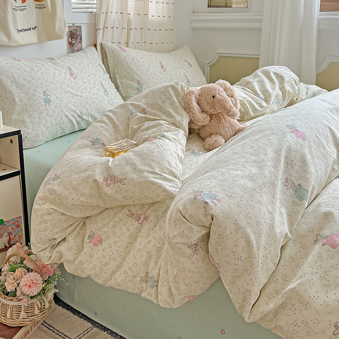 91家纺网 家纺一手货源 找家纺 耀悦家纺 2025新款13070全棉印花四件套 稻香小兔