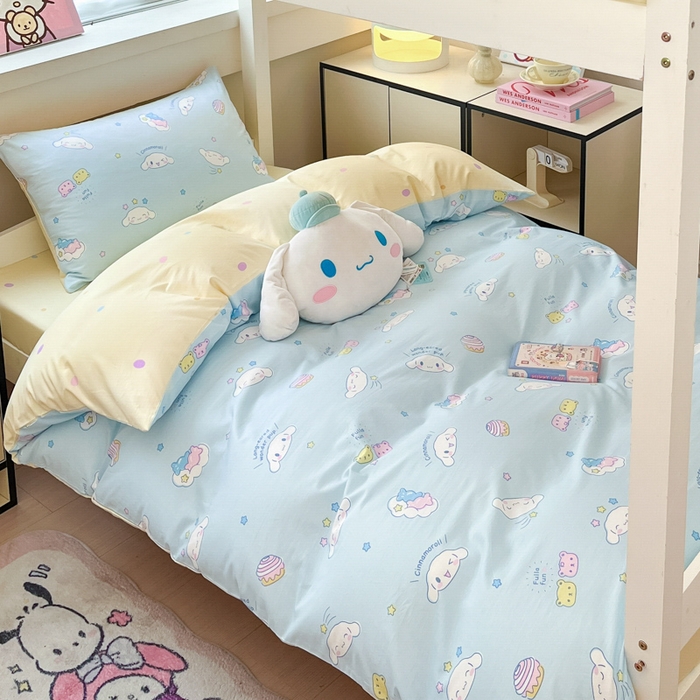 91家纺网 家纺一手货源 找家纺 暮思家居 2025新款三丽鸥授权全棉少女印花系列学生宿舍三件套四件套 云朵大耳狗