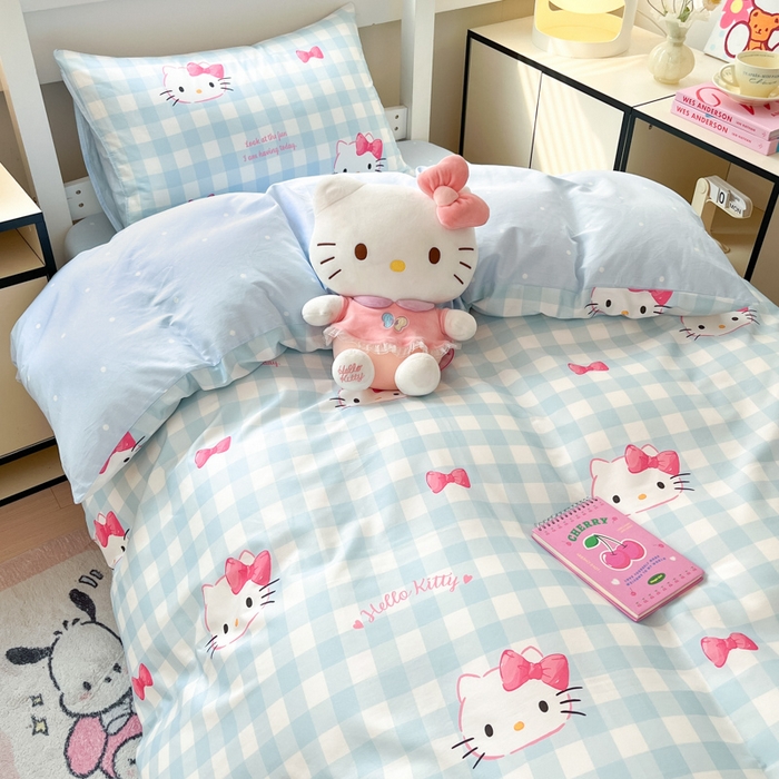 91家纺网 家纺一手货源 找家纺 暮思家居 2025新款三丽鸥授权全棉少女印花系列学生宿舍三件套四件套 乖巧KT