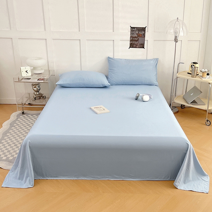 91家纺网 家纺一手货源 找家纺 卡迪熊家纺2025新款水洗m床单 天空蓝