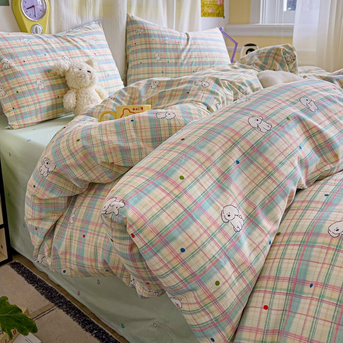 91家纺网 家纺一手货源 找家纺 耀悦家纺 2025新款13070全棉印花四件套 摩登线描小狗