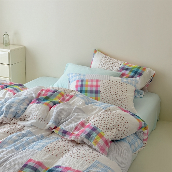 91家纺网 家纺一手货源 找家纺 （总）山舍家居 2025新款母婴级全棉双层皱皱纱四件套