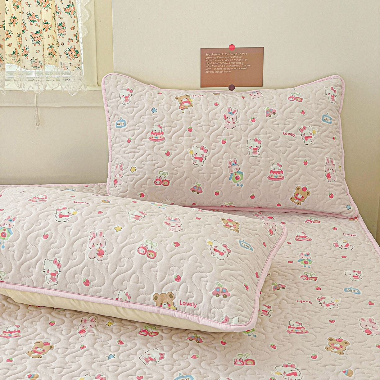 91家纺网 家纺一手货源 找家纺 悦织湾家纺 2025新款小清新印花四季通用床笠非全棉学生宿舍床笠二三件套 软糖猫