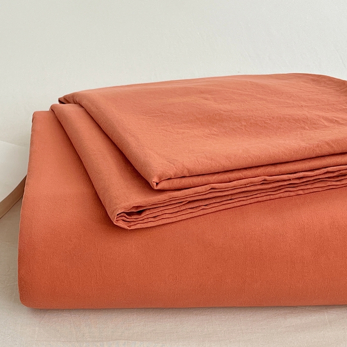 91家纺网 家纺一手货源 找家纺 卡迪熊家纺2025新款水洗m床单 落日橙