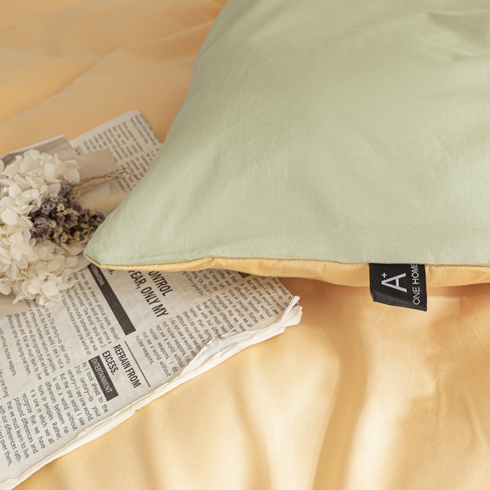 91家纺网 家纺一手货源 找家纺 涵宸家纺 2025新款全棉拼色纯色宿舍套件-米兰 米兰（浅黄+月光绿）