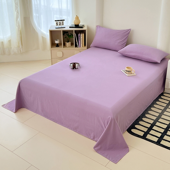 91家纺网 家纺一手货源 找家纺 卡迪熊家纺2025新款木m双层纱床单 香芋紫