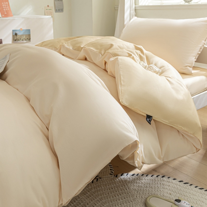 91家纺网 家纺一手货源 找家纺 涵宸家纺 2025新款全棉拼色纯色宿舍套件-米兰 米兰（香槟金+驼色）