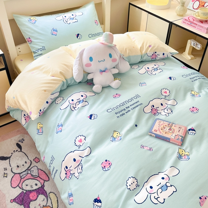 91家纺网 家纺一手货源 找家纺 暮思家居 2025新款三丽鸥授权全棉少女印花系列学生宿舍三件套四件套 奶牛大耳狗