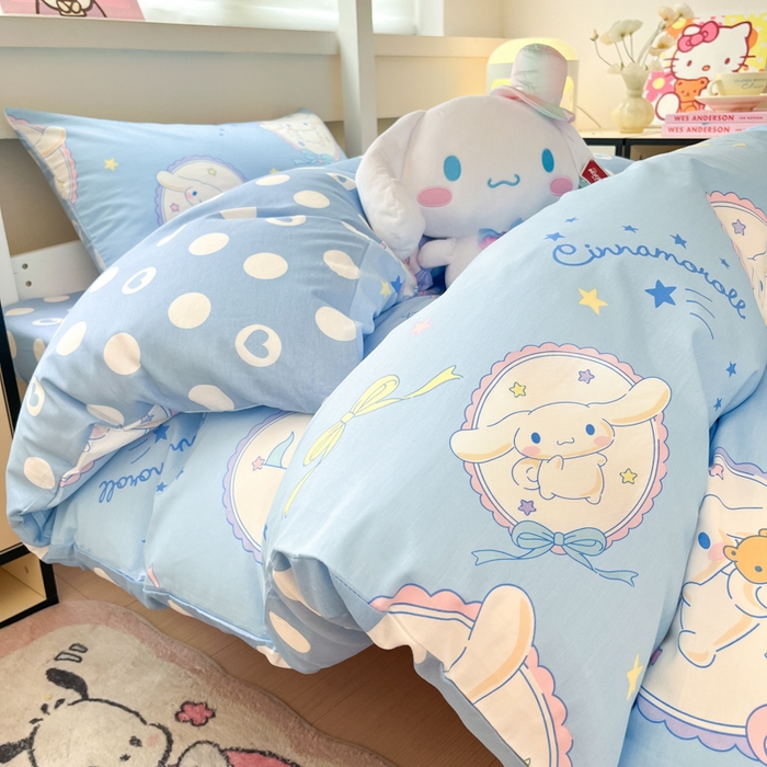 91家纺网 家纺一手货源 找家纺 暮思家居 2025新款三丽鸥授权全棉少女印花系列学生宿舍三件套四件套 蓝色玉桂狗