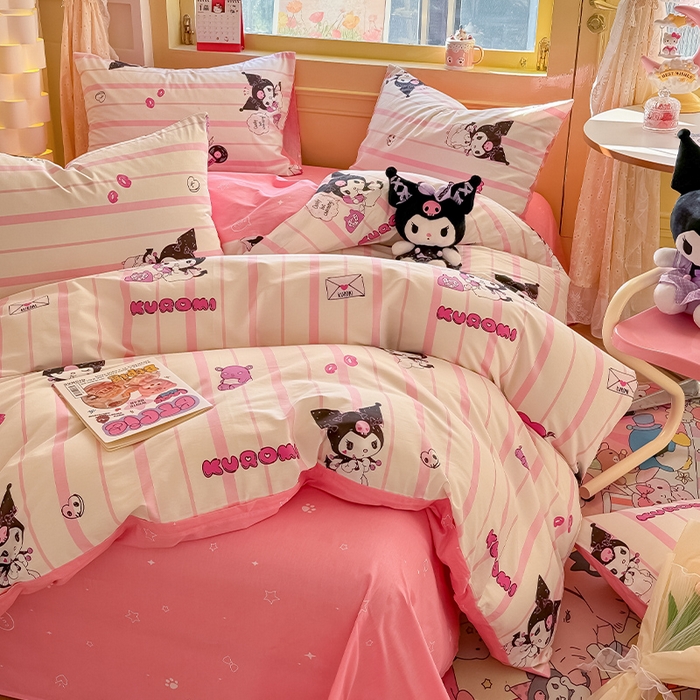 91家纺网 家纺一手货源 找家纺 蓝邻家纺 2025年新款三丽鸥正版授权全棉印花四件套系列-大床图 米酷-粉