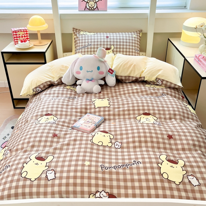 91家纺网 家纺一手货源 找家纺 暮思家居 2025新款三丽鸥授权全棉少女印花系列学生宿舍三件套四件套 可可布丁狗