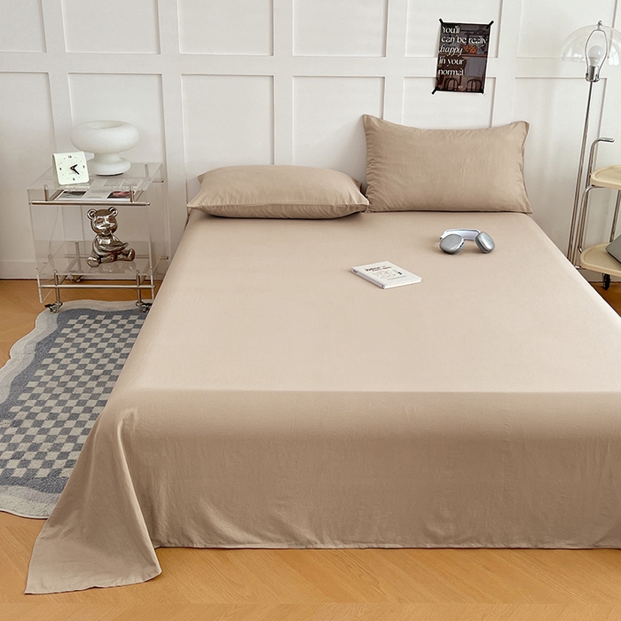 91家纺网 家纺一手货源 找家纺 卡迪熊家纺2025新款水洗m床单 卡其