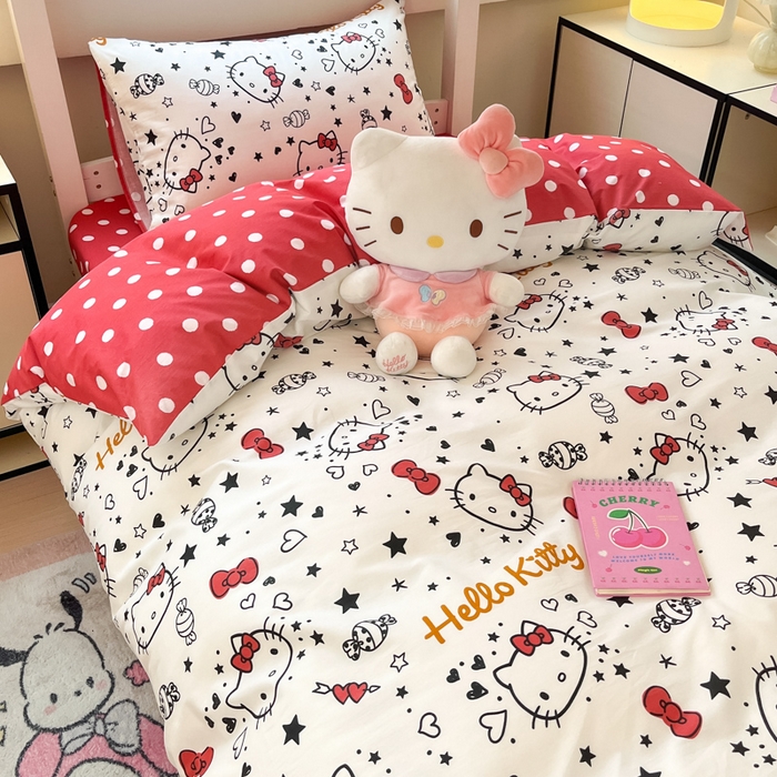 91家纺网 家纺一手货源 找家纺 暮思家居 2025新款三丽鸥授权全棉少女印花系列学生宿舍三件套四件套 糖果KT