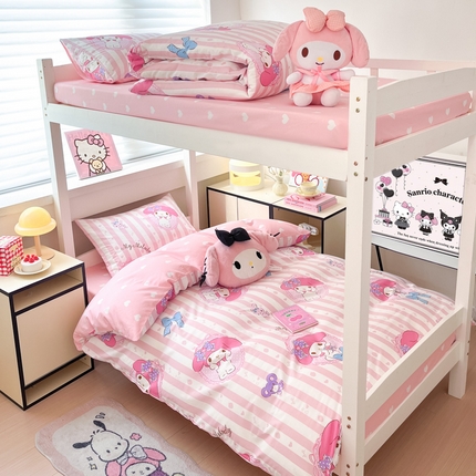 暮思家居 2025新款三丽鸥授权全棉少女印花系列学生宿舍三件套四件套 甜心美乐蒂