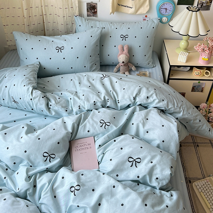 91家纺网 家纺一手货源 找家纺 耀悦家纺 2025新款13070全棉印花四件套 波点蝴蝶结