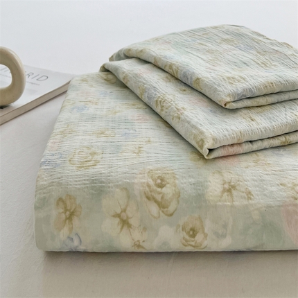 圣比熊 2025新款皱皱双层纱印花床单 春日初见-印花床单