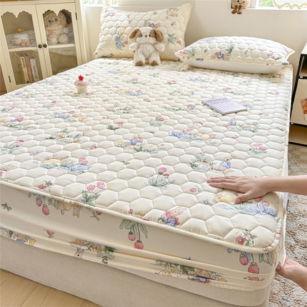 九亭家纺 2025新款A类全棉夹棉防水床笠 防水款-蘑菇屋
