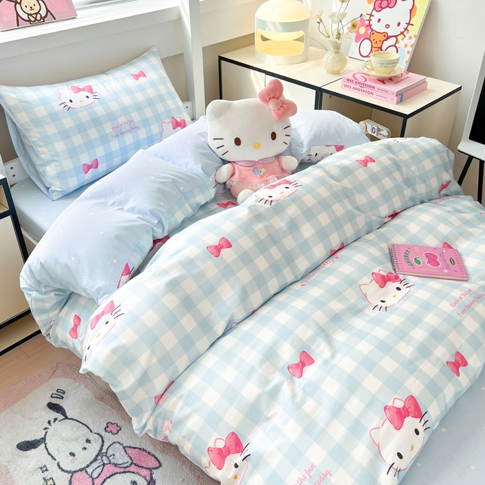 91家纺网 家纺一手货源 找家纺 暮思家居 2025新款三丽鸥授权全棉少女印花系列学生宿舍三件套四件套 乖巧KT