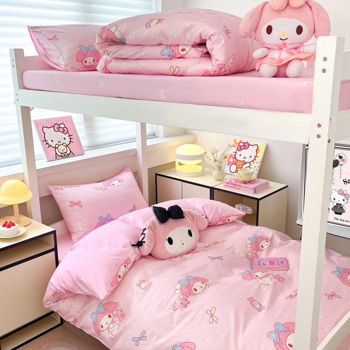 91家纺网 家纺一手货源 找家纺 暮思家居 2025新款三丽鸥授权全棉少女印花系列学生宿舍三件套四件套 蝴蝶结美乐蒂