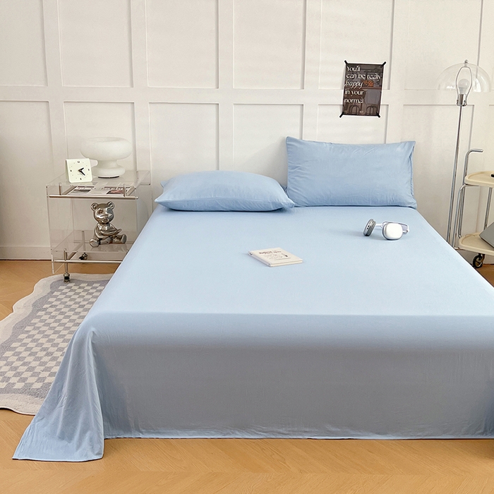 91家纺网 家纺一手货源 找家纺 卡迪熊家纺2025新款水洗m床单 天空蓝