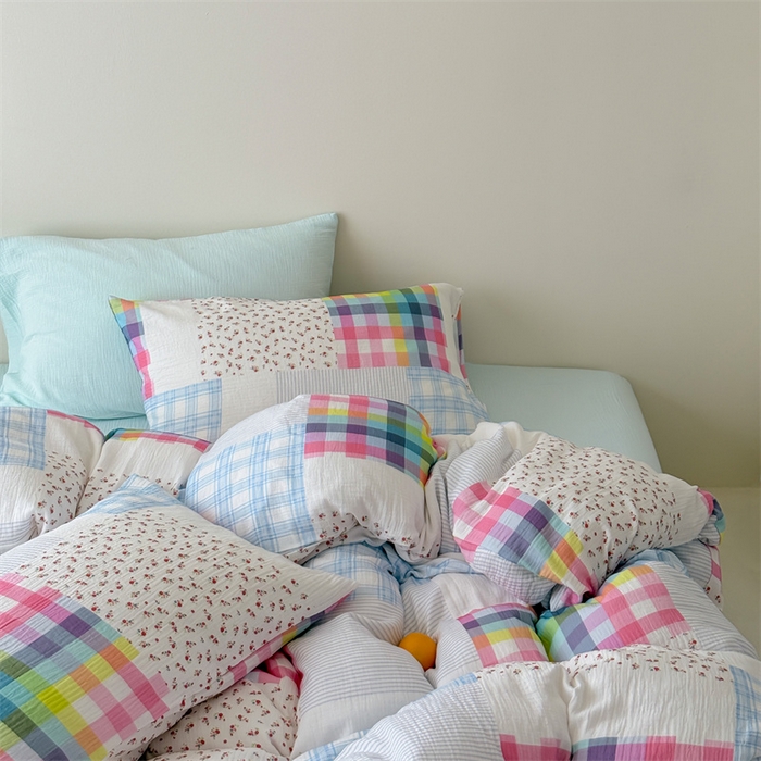 91家纺网 家纺一手货源 找家纺 （总）山舍家居 2025新款母婴级全棉双层皱皱纱四件套