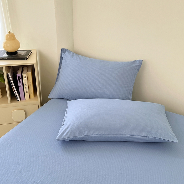 91家纺网 家纺一手货源 找家纺 卡迪熊家纺2025新款木m双层纱床单 海洋蓝