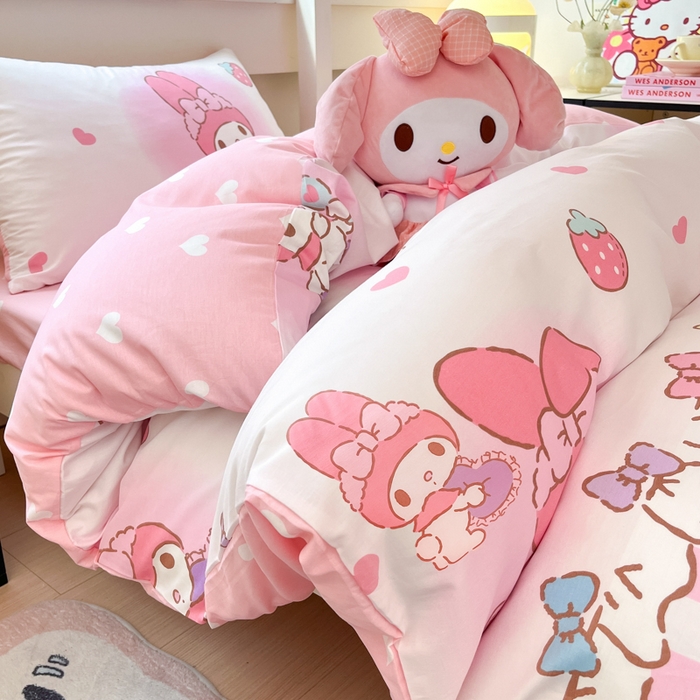 91家纺网 家纺一手货源 找家纺 暮思家居 2025新款三丽鸥授权全棉少女印花系列学生宿舍三件套四件套 洋娃娃美乐蒂