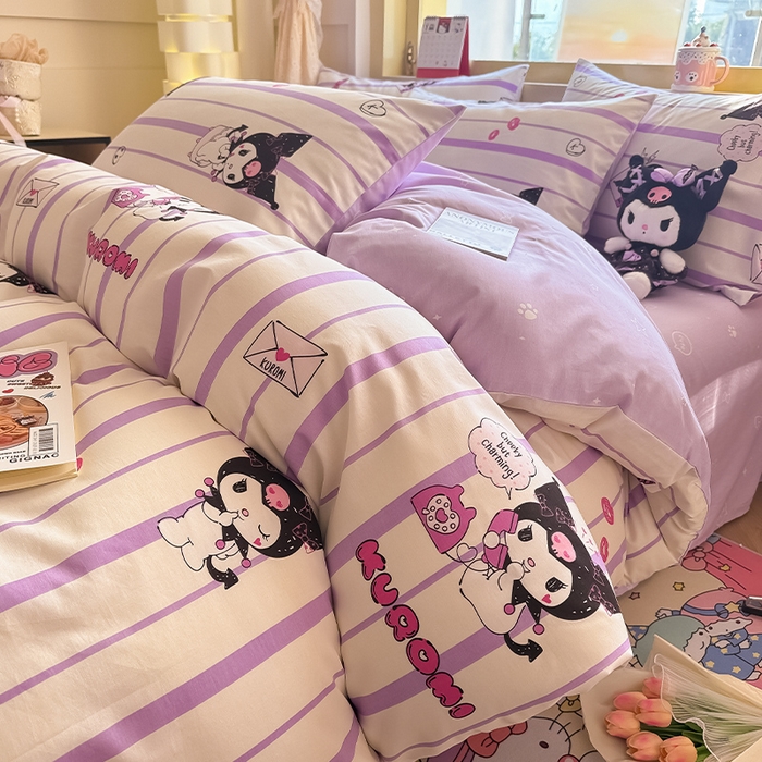 91家纺网 家纺一手货源 找家纺 蓝邻家纺 2025年新款三丽鸥正版授权全棉印花四件套系列-大床图 米酷-紫