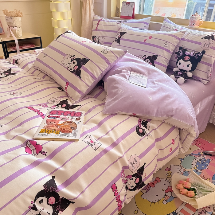 91家纺网 家纺一手货源 找家纺 蓝邻家纺 2025年新款三丽鸥正版授权全棉印花四件套系列-大床图 米酷-紫